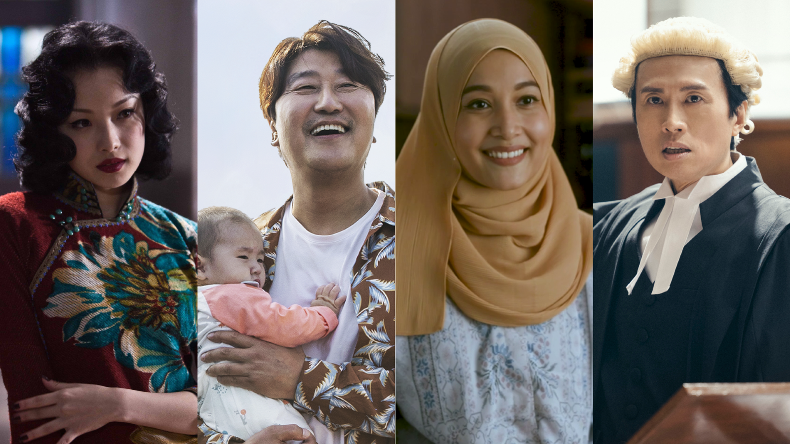 L-R: Ni Ni in The Flowers of War, Kang-ho Song in Broker, Puti Andam Dewi Henry from Food Tales, and Dayo Wong in A Guilty Conscience. 