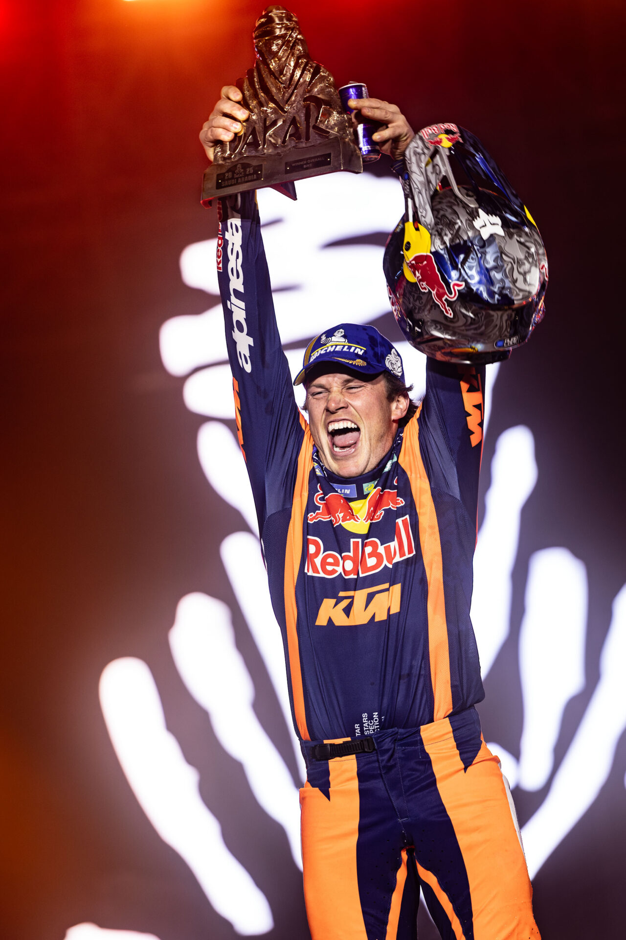 Daniel Sanders of the Red Bull KTM Factory Racing at the podium ceremony of the Dakar 2025 on January 17, 2025 around Subaytah, Saudi Arabia // Kin Marcin / Red Bull Content Pool // SI202501180023 // Usage for editorial use only //